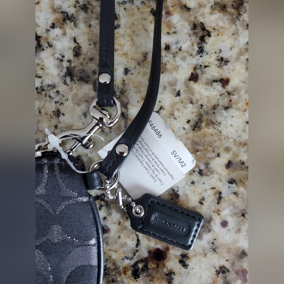 COACH Black & Metallic Silver "C" Corner Zip Wristlet - Picture 5 of 5
